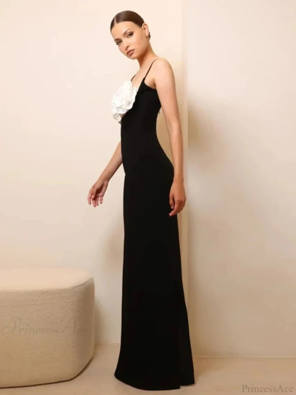Sexy Spaghetti Strap 3D Flower Bandage Maxi Black Sleeveless Party Dress image 3