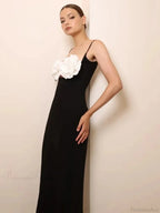 Sexy Spaghetti Strap 3D Flower Bandage Maxi Black Sleeveless Party Dress image 5