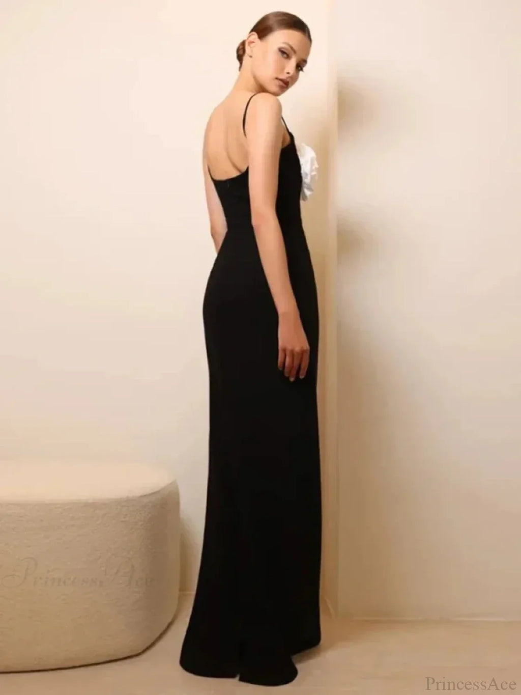 Sexy Spaghetti Strap 3D Flower Bandage Maxi Black Sleeveless Party Dress image 4