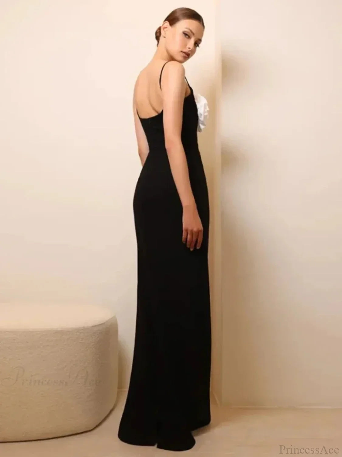 Sexy Spaghetti Strap 3D Flower Bandage Maxi Black Sleeveless Party Dress image 4