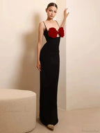 Sexy Spaghetti Strap 3D Flower Bandage Maxi Black Sleeveless Party Dress image 6