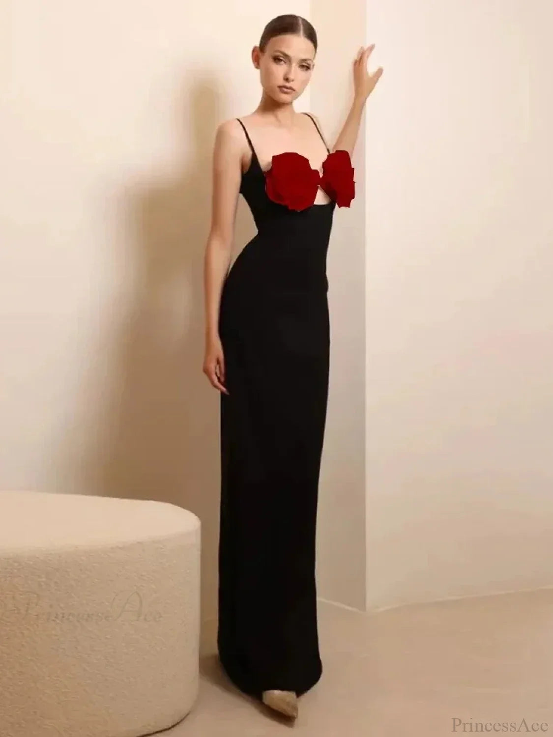 Sexy Spaghetti Strap 3D Flower Bandage Maxi Black Sleeveless Party Dress image 6