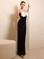 Sexy Spaghetti Strap 3D Flower Bandage Maxi Black Sleeveless Party Dress image 1