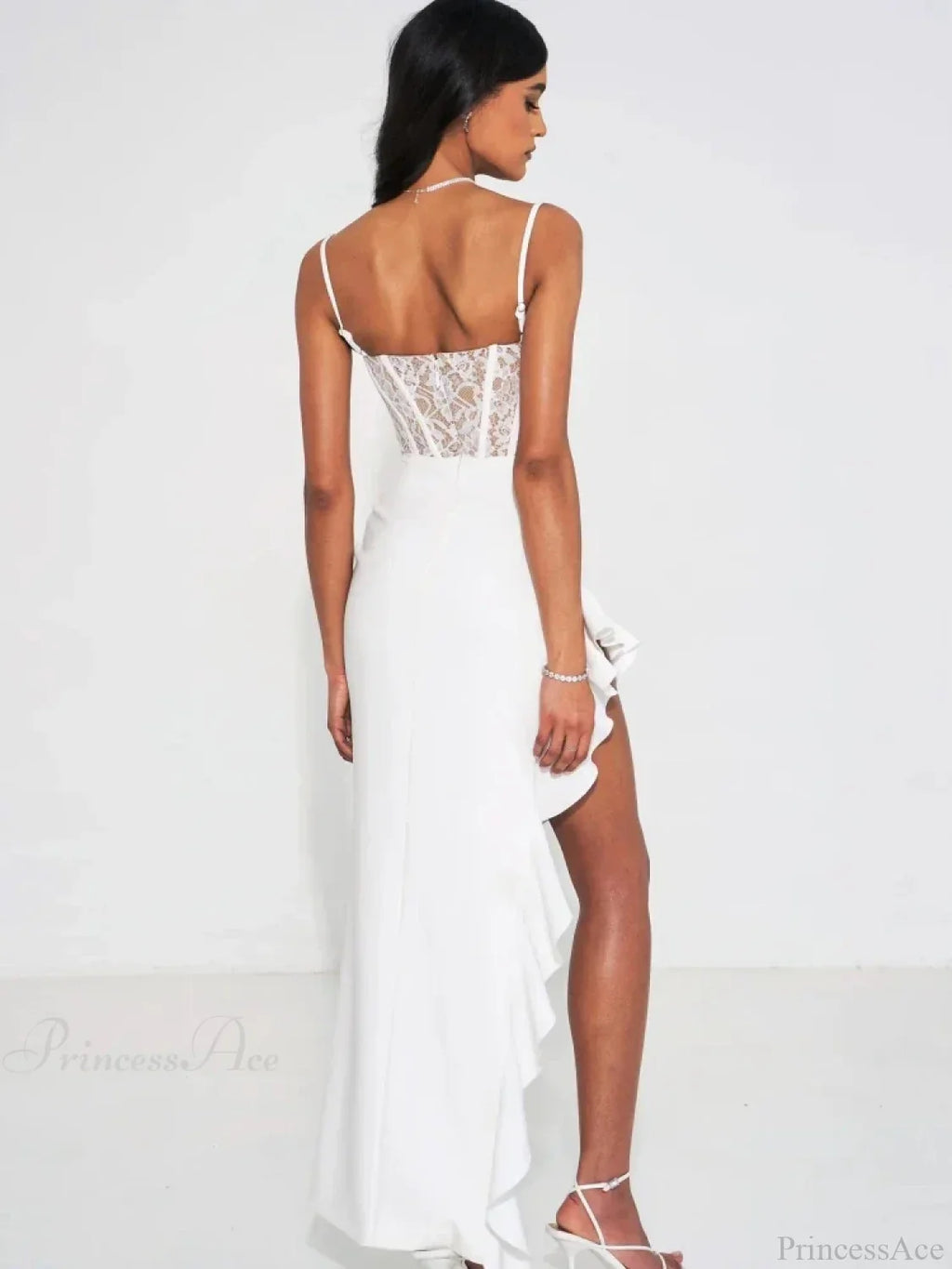 Sexy Spaghetti Strap Lace Patchwork Long Dress Sleeveless Ruffles Party Dress image 6