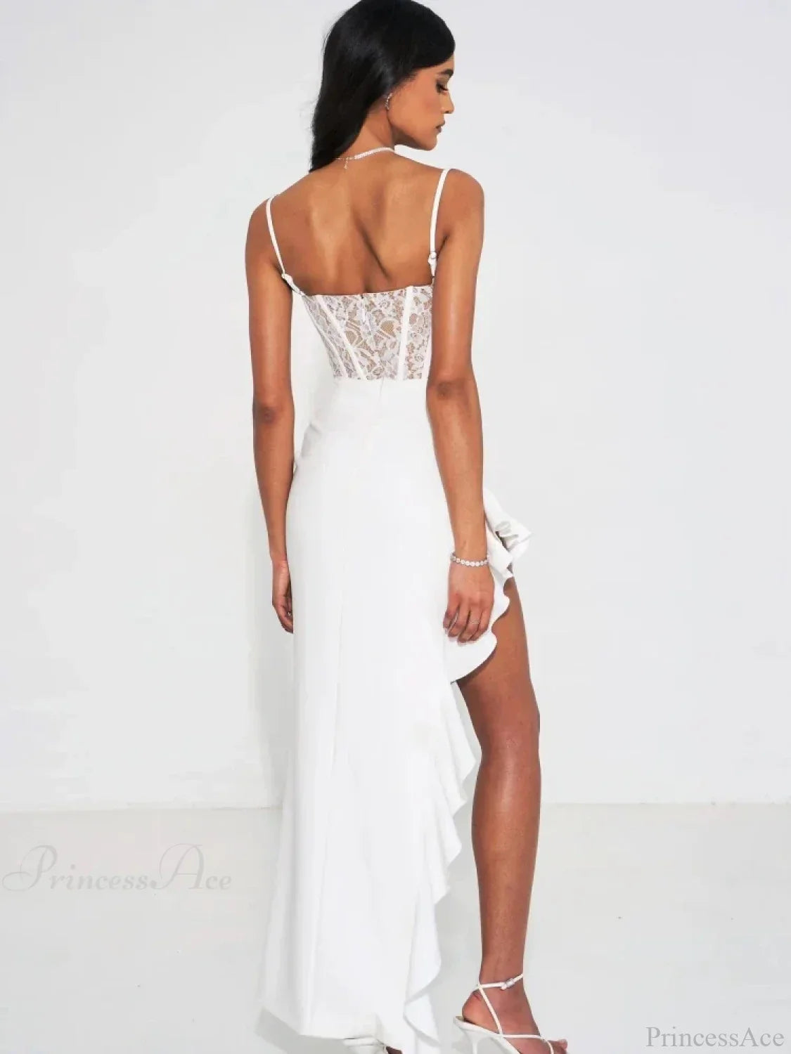Sexy Spaghetti Strap Lace Patchwork Long Dress Sleeveless Ruffles Party Dress image 6