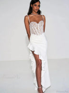 Sexy Spaghetti Strap Lace Patchwork Long Dress Sleeveless Ruffles Party Dress image 3