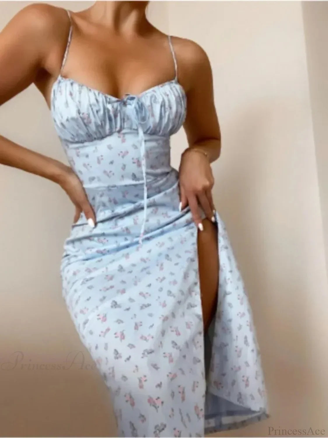 Sexy Spaghetti Strap Slit Floral Beach Party Dress image 5