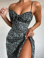 Sexy Spaghetti Strap Slit Floral Beach Party Dress image 4