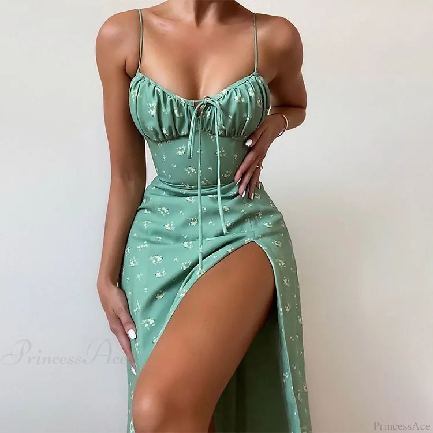 Sexy Spaghetti Strap Slit Floral Beach Party Dress image 9