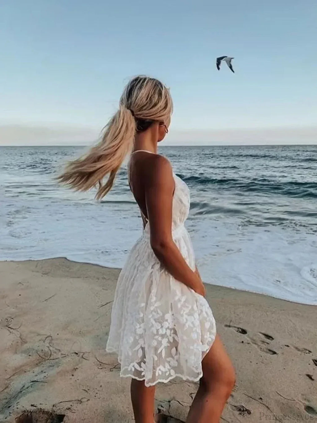 Sexy Spaghetti Strap White Embroidered Lace Floral Dress image 2