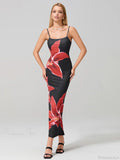 Sexy Spaghetti Straps Bodycon O-neck Wrap Cami Floral Dress image 4