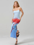 Sexy Spaghetti Straps Bodycon O-neck Wrap Cami Floral Dress image 3