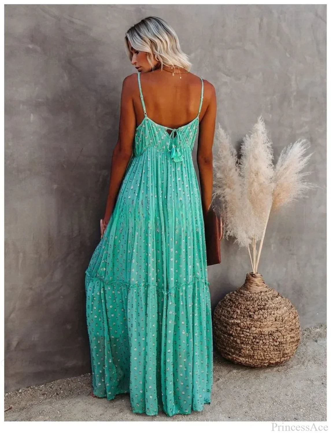 Sexy Split Big Hem Strapless Sleeveless Green Maxi Boho Dress image 5