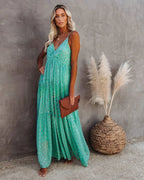 Sexy Split Big Hem Strapless Sleeveless Green Maxi Boho Dress image 2