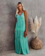 Sexy Split Big Hem Strapless Sleeveless Green Maxi Boho Dress image 4