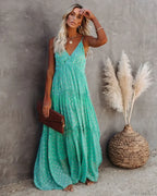 Sexy Split Big Hem Strapless Sleeveless Green Maxi Boho Dress image 6