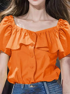 Sexy Square Collar Short Sleeve Casual Blouse image 2