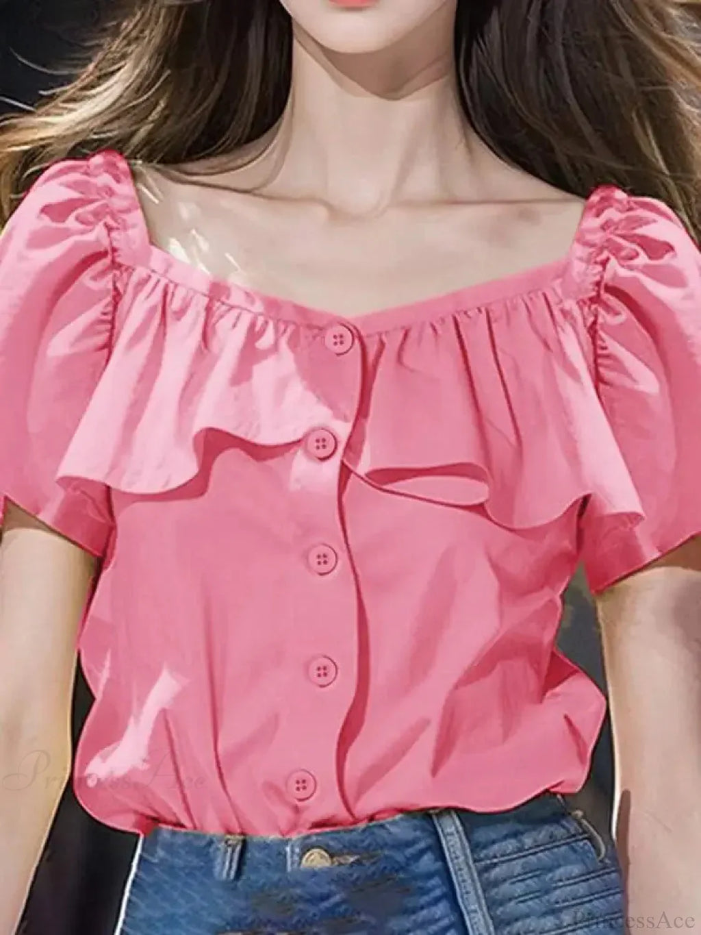 Sexy Square Collar Short Sleeve Casual Blouse image 1