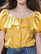 Sexy Square Collar Short Sleeve Casual Blouse image 3