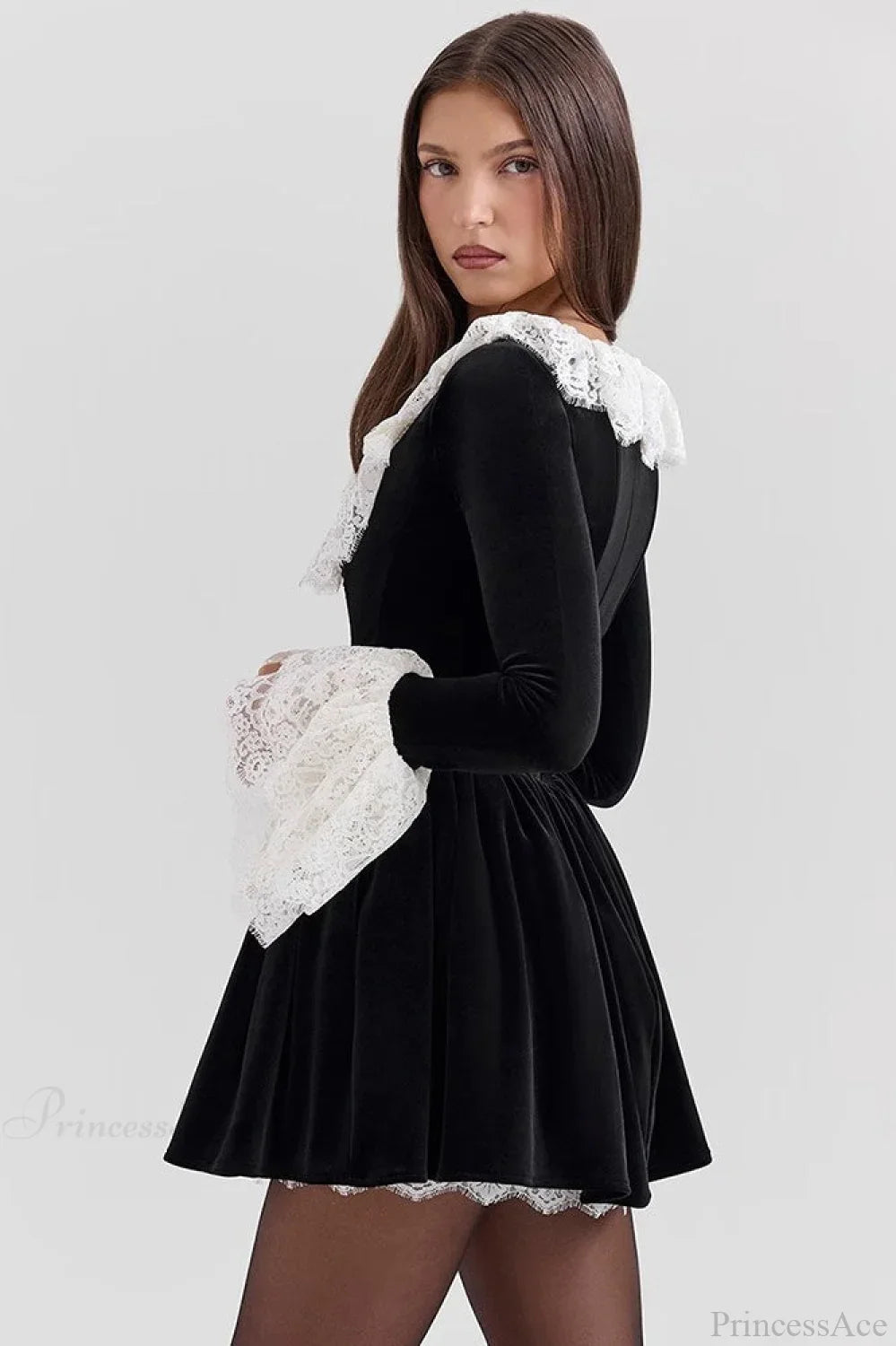 Sexy Square Neck Lace Trim Flared Sleeve Mini Dress image 4