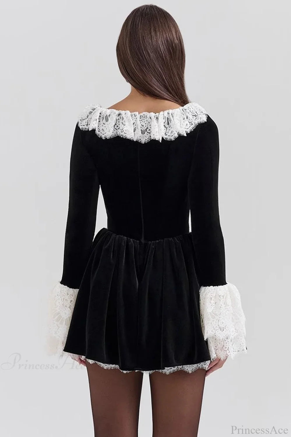 Sexy Square Neck Lace Trim Flared Sleeve Mini Dress image 5