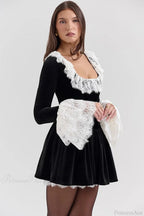 Sexy Square Neck Lace Trim Flared Sleeve Mini Dress image 3
