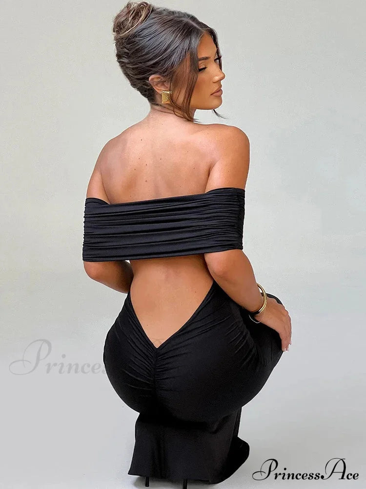 Sexy Strapless Backless Maxi Dress - Solid Off-shoulder Sleeveless Bodycon Party Dress image 1