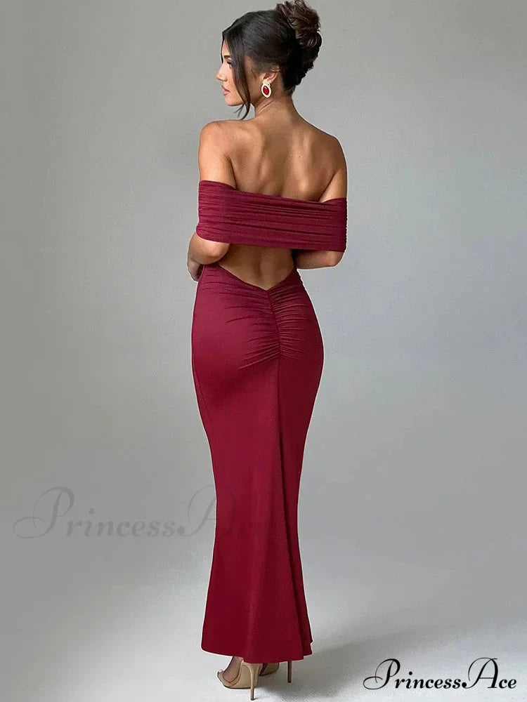 Sexy Strapless Backless Maxi Dress - Solid Off-shoulder Sleeveless Bodycon Party Dress image 5