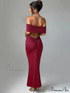Sexy Strapless Backless Maxi Dress - Solid Off-shoulder Sleeveless Bodycon Party Dress image 5