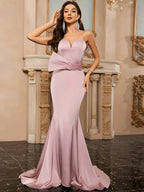 Sexy Strapless Backless Mermaid Dress Pink Sleeveless V Neck Party Dress image 2