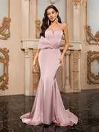 Sexy Strapless Backless Mermaid Dress Pink Sleeveless V Neck Party Dress image 1