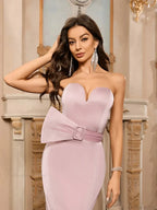 Sexy Strapless Backless Mermaid Dress Pink Sleeveless V Neck Party Dress image 6