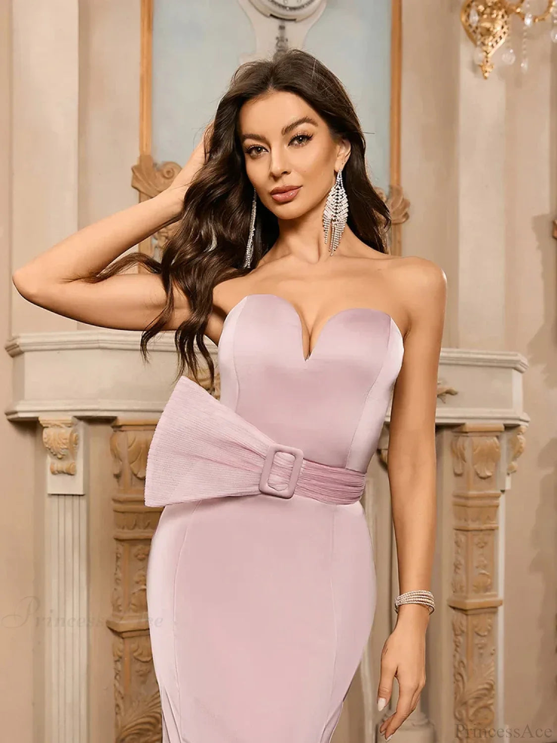 Sexy Strapless Backless Mermaid Dress Pink Sleeveless V Neck Party Dress image 6