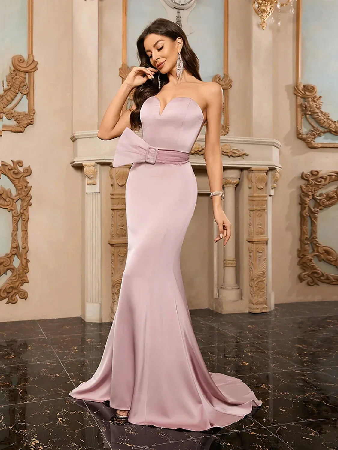Sexy Strapless Backless Mermaid Dress Pink Sleeveless V Neck Party Dress image 4