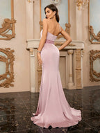Sexy Strapless Backless Mermaid Dress Pink Sleeveless V Neck Party Dress image 5