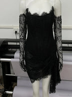 Sexy Strapless Corset Lace Mini Dress Asymmetrical Draped Celebrity Cocktail Party Dress image 7