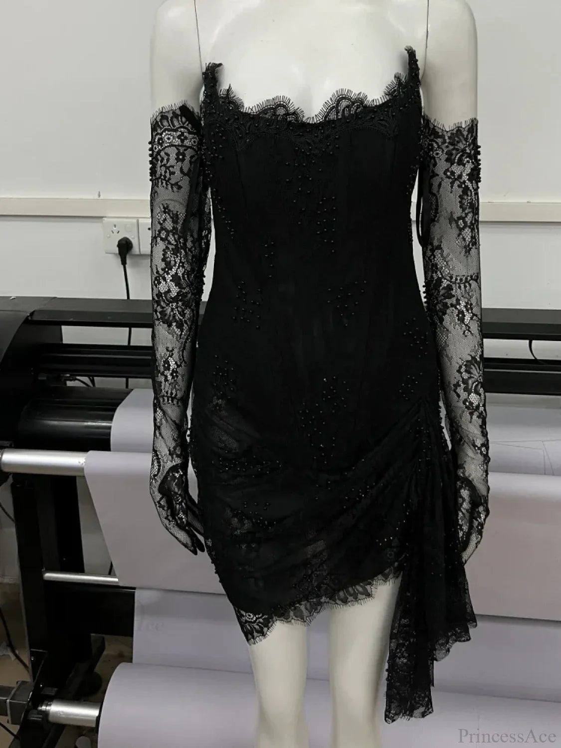 Sexy Strapless Corset Lace Mini Dress Asymmetrical Draped Celebrity Cocktail Party Dress image 7