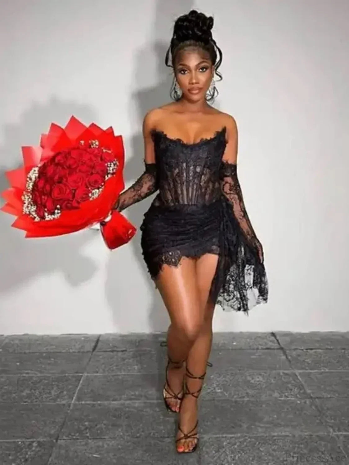 Sexy Strapless Corset Lace Mini Dress Asymmetrical Draped Celebrity Cocktail Party Dress image 6