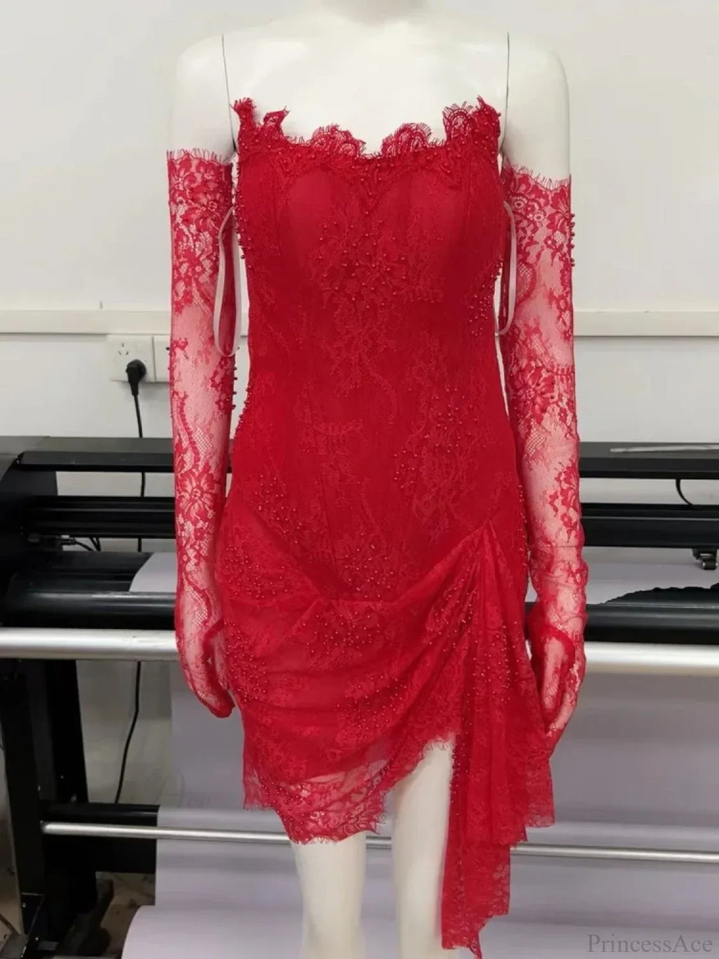 Sexy Strapless Corset Lace Mini Dress Asymmetrical Draped Celebrity Cocktail Party Dress image 8