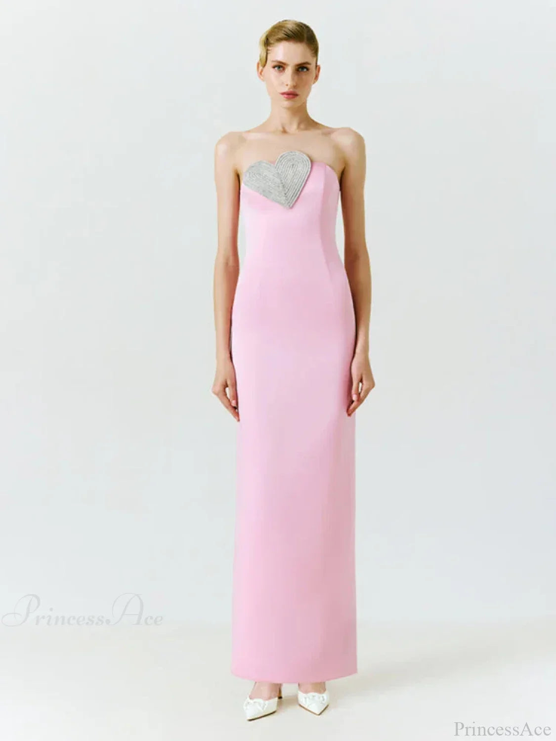Sexy Strapless Heart Crystal Design Long Pink Sleeveless Diamonds Elegant Party Dress image 5