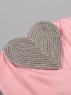 Sexy Strapless Heart Crystal Design Long Pink Sleeveless Diamonds Elegant Party Dress image 6