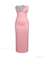 Sexy Strapless Heart Crystal Design Long Pink Sleeveless Diamonds Elegant Party Dress image 7