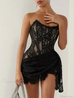 Sexy Strapless Lace Corset Mini Dress Sleeveless Lace-up Draped Bodycon Party Dress image 1