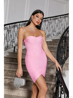 Sexy Strapless Mini Bandage Pink Sleeveless Backless Bodycon Party Dress image 1