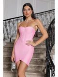 Sexy Strapless Mini Bandage Pink Sleeveless Backless Bodycon Party Dress image 3