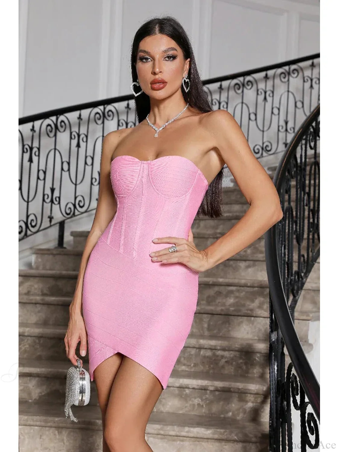 Sexy Strapless Mini Bandage Pink Sleeveless Backless Bodycon Party Dress image 3