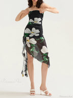 Sexy Strapless Ruffle Tassel Mini Floral Dress image 7