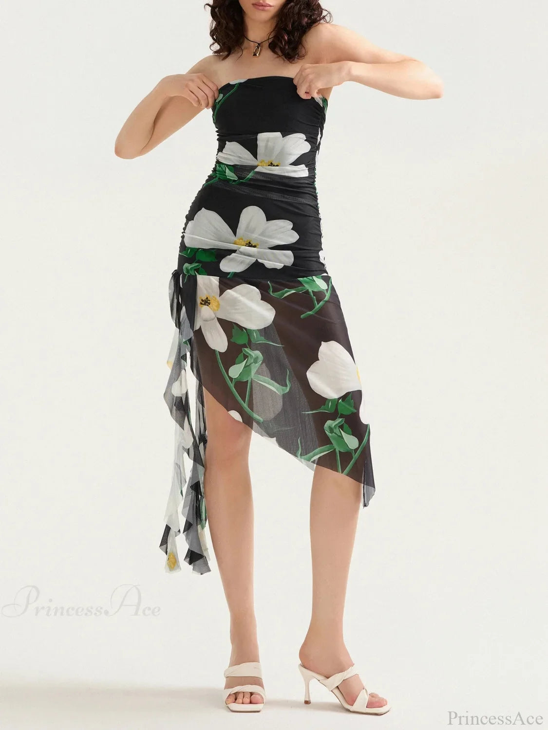 Sexy Strapless Ruffle Tassel Mini Floral Dress image 7