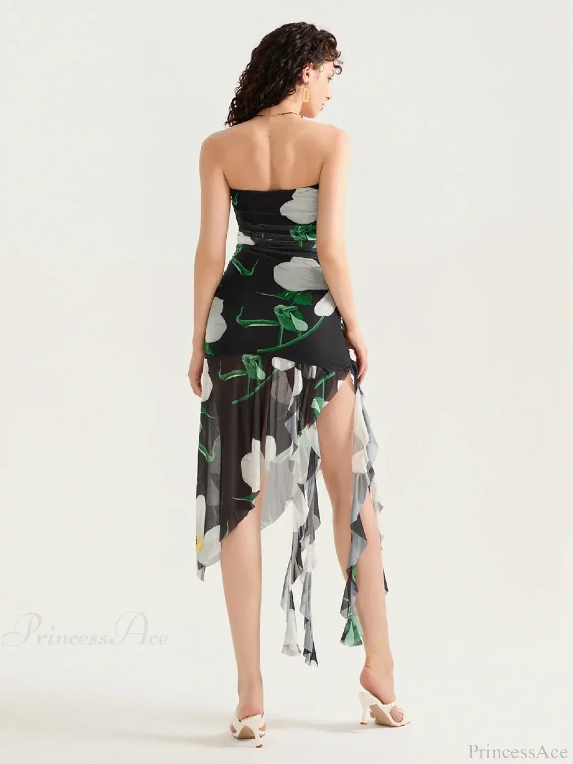 Sexy Strapless Ruffle Tassel Mini Floral Dress image 3
