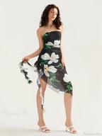 Sexy Strapless Ruffle Tassel Mini Floral Dress image 4